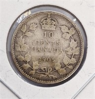 1905 Canada Sterling Silver 10-Cent Coin
