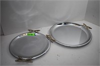 Two Chrome Serving Trays w/Brass Handles