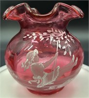 Fenton Cranberry Hp Mary Gregory Vase 259/2000
