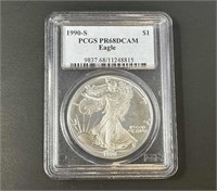 1990-S American Eagle Silver Dollar PCGS PR68DCAM