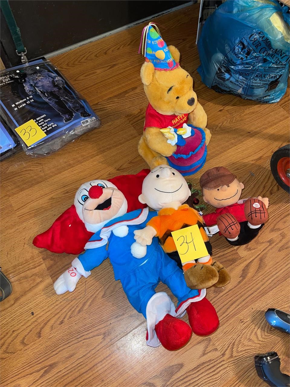 Bozo the clown, Peanuts, Pooh stuffed animals lot