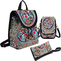 3pcs Handmade Embroidered Backpack (Rainbow)