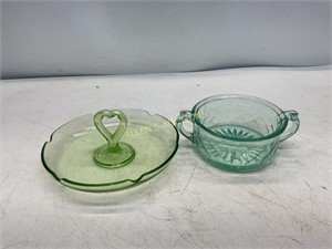 2 VASELINE GLASS SERVING DISHES
