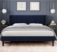 Full Upholstered Wingback Bed Frame, Blue