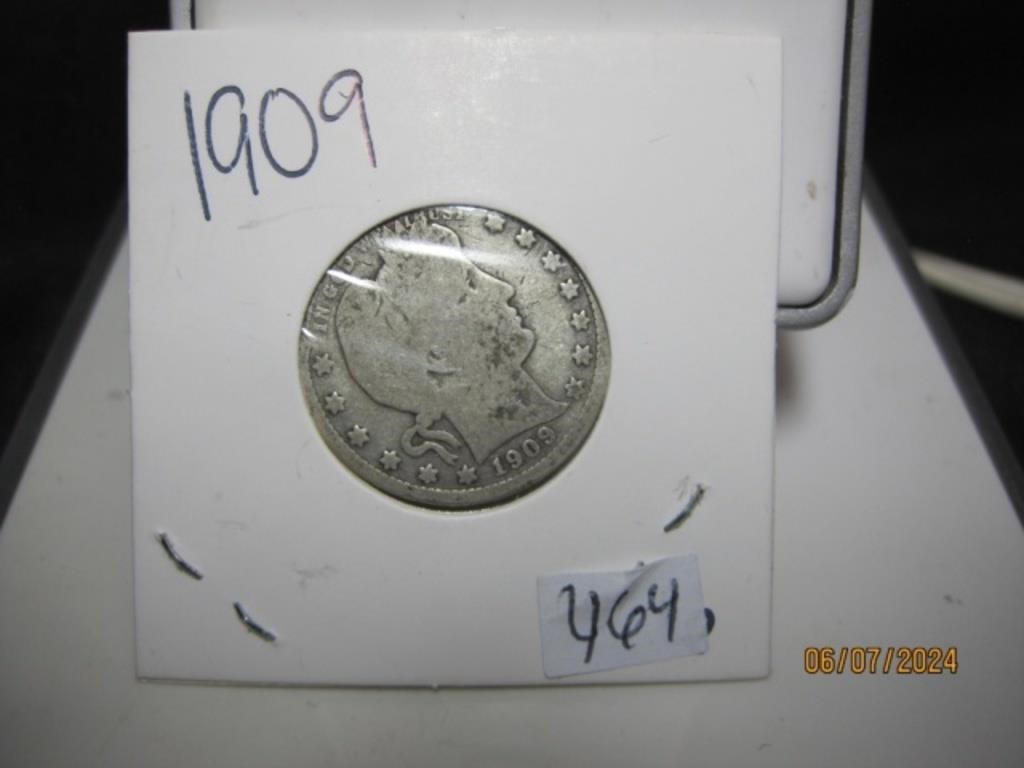 Barber Quarter Dollar 1909
