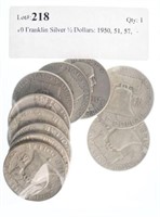10 Franklin Silver ½ Dollars: 1950, 51, 57,