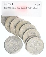 Ten 1968 Silver Clad Kennedy Half Dollars