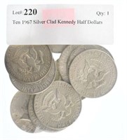 Ten 1967 Silver Clad Kennedy Half Dollars