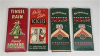 4) ANTIQUE CHRISTMAS TINSEL ICICLES W/ BOXES