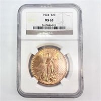 1924 $20 St Gaudens Gold Double Eagle MS 63
