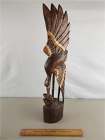 Heron w/ Fish Wooden Statue 23 & 1/2" H