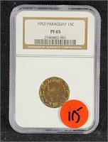 1953 PARAGUAY 15C PF65 NGC