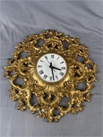 1960s Vintage SYROCO Gold Resin Wall Clock 17”