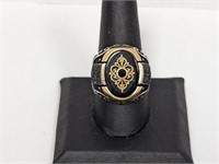 Vermeil/.925 Sterling Black Onyx/Zircon Ring Sz