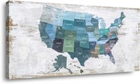 Map of The United States Canvas Wall Art 24"x48"