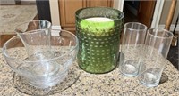 Decor Lot with Green Candle Holder and More