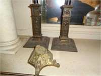 Brass Candleholders & Inkwell with Pen Rest