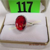 LADIES STERLING SILVER AND GEMSTONE RING