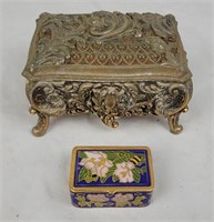 Ornate Small Metal Trinket Box & Metal Enamel Box