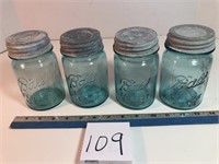 4-pint blue/green Ball jars w/zinc lids