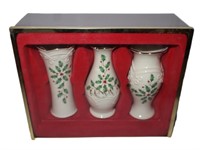 three Lenox Christmas vases NIB