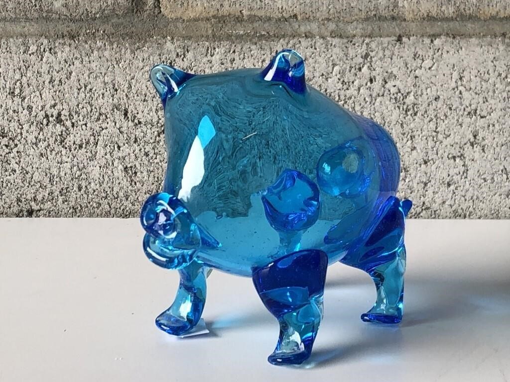 Blue Blown Glass Pig