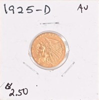 1925-D Indian $2.50 Gold Coin AU