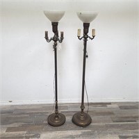 Pair of antique brass floor lamps