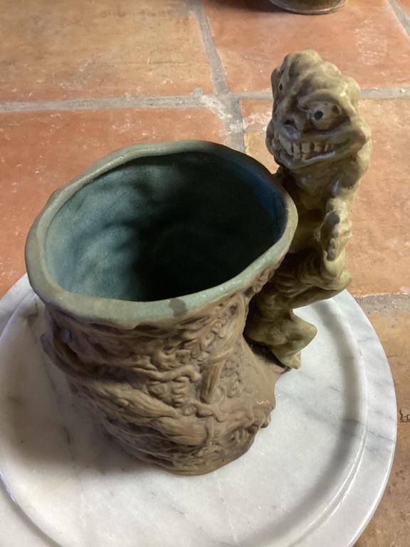 1973 Jim Rumph pottery peaking to ogre troll mug