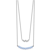 Silver 2-Strand  Periwinkle Glass Bead Necklace