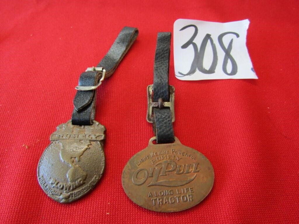 2 RUMELY OIL PULL WATCH FOBS W/ STRAPS