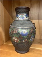 Antique Heavy  Bronze and Enameled Vase