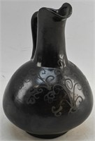 Mexican Black Clay Pitcher w/ Floral Design
