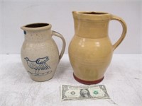 Vintage WI Yellow Pottery Pitcher & Bird Pottery