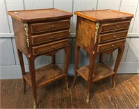 Pair Of Inlaid Three Drawer Side Tables