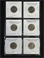 6 Uncirculated  Jefferson Nickles