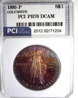 1992-P S$1 Columbus PR70 DCAM LIST $155