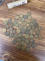 50 unsorted wheat pennies