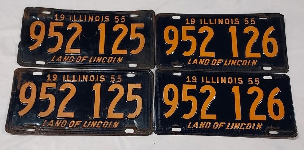 Two Vintage Pairs of Matching 1955 License Plates