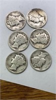 (6) assorted 1920s Mercury dimes