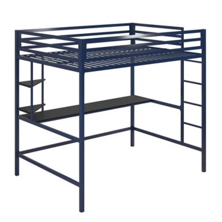 Maxwell Metal Loft Bed with Desk - Navy/Black