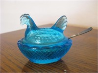 2.5" x 2" Glass Hen On Nest W/Sterling Spoon