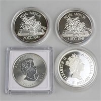 4 Fine Silver Commemorative & Five Dollar Coins.