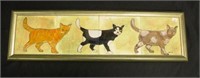 Framed set of  three cat tiles signed HARVEY
