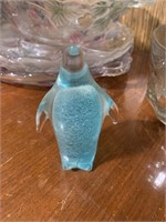 Baby Blue Glass Penguin Sculpture (living room)