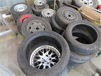 Pallet of assorted wheels and tyres