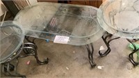 Metal, Glass top coffee table, 39 x 19” and two