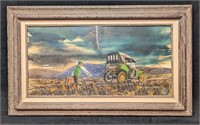 Framed Mixed Media On Panel Old Timey Taxi