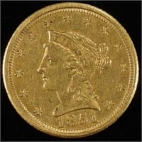 1851-O $2.5 GOLD LIBERTY BU, OLD CLEANING