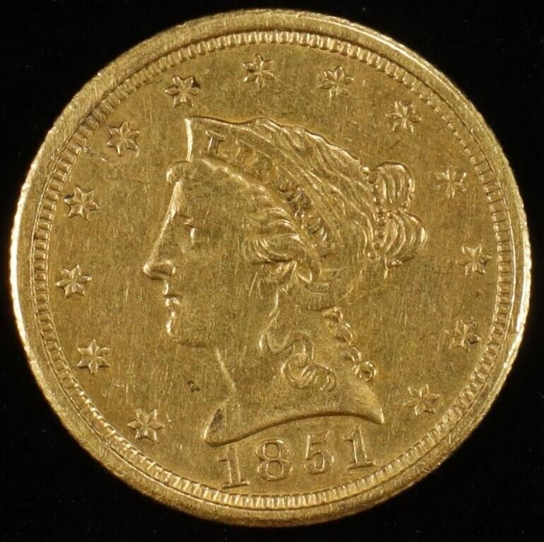1851-O $2.5 GOLD LIBERTY BU, OLD CLEANING